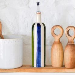 Céladon Paris Bouteille d'huile | Bleu & Vert Linhas Hot
