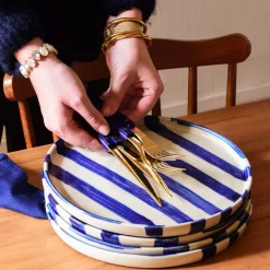 Céladon Paris Grande assiette | Bleu Linhas New